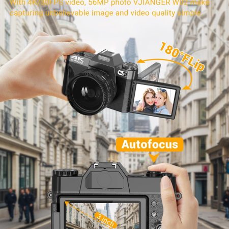 2024 Upgrade VJIANGER Digital Camera for Photography 4K 56MP Vlogging Camera for YouTube with WiFi, 180° Flip Screen, 16X Digital Zoom, 52mm Lens, 2 Batteries, 32GB Micro SD Card(Black) - Image 3