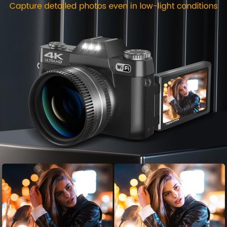 2024 Upgrade VJIANGER Digital Camera for Photography 4K 56MP Vlogging Camera for YouTube with WiFi, 180° Flip Screen, 16X Digital Zoom, 52mm Lens, 2 Batteries, 32GB Micro SD Card(Black) - Image 5
